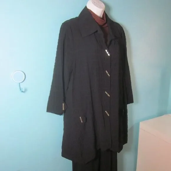 Moonlight Y&S Womens Size XL Textured Black Cotton Oversized 3/4 Sleeve Jacket